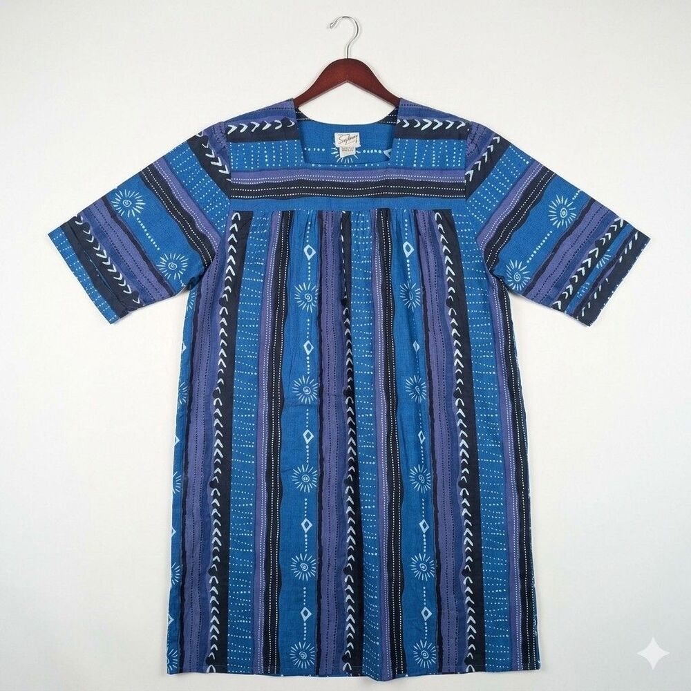 Vintage Saybury Tribal Batik Kaftan Caftan Mumu House Dress Size Large